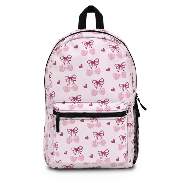 Cute Coquette Cherry Backpack | Gift for Girls - Trendy Gift Idea - Pink Backpack - Cherry Bow Backpack