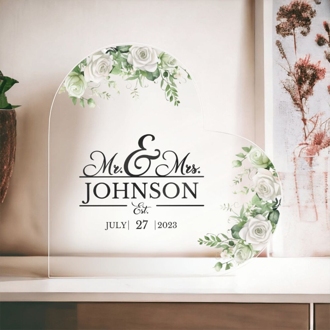 Personalized Mr and Mrs Acrylic Heart Plaque Custom Wedding Gift Unique ...