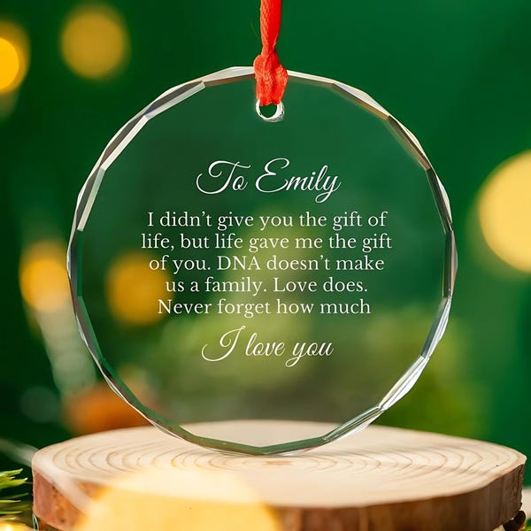 Personalized Bonus Daughter Glass Ornament | Step Daughter Gift - Unbiological Daughter - Adoption Ornament - Custom Ornament