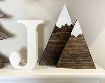 Set of 2 Wooden Mountains, Nursery Decor, Rustic Mini Mountains, Woodland Nursery, Mini Mountain