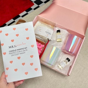 Candle Making Kit Valentine&#39;s Day Date Idea | 2 Big Candles | DIY Pink Two Candles with Hearts Gift Events Couples & Friends | Custom Label