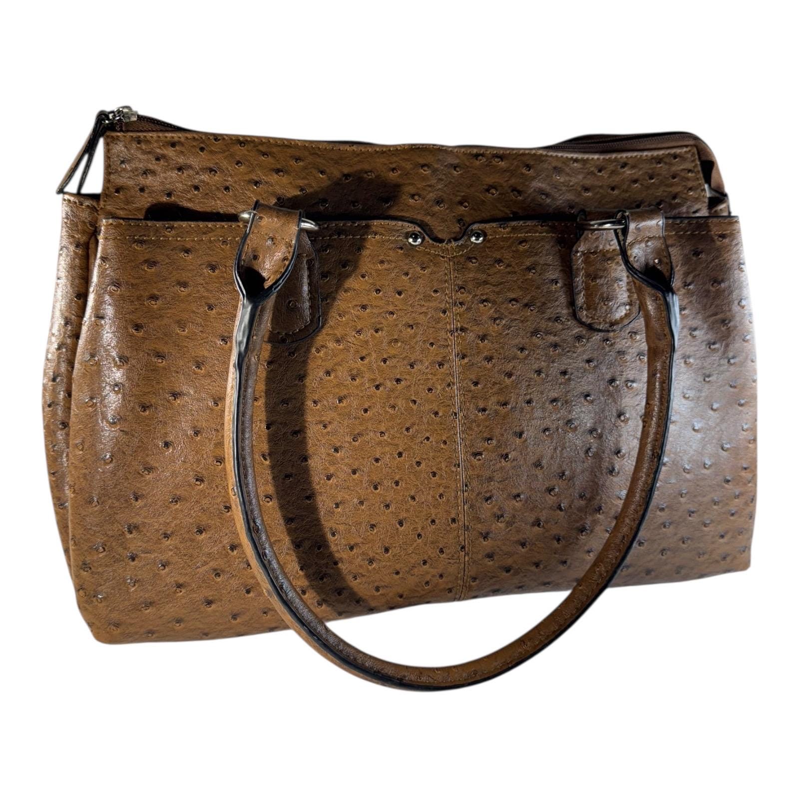 Vintage 1980s Leather Ostrich Leather Kelly Bag Purse. Vintage Leather Kelly Bag/Purse Ostrich Tan Leather Embossed Kelly Purse