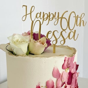 Happy Name & Age Cake Topper | Personalised Birthday Cake Topper | Name and age cake topper | 60th Birthday cake topper