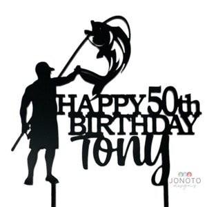 Personalized Fishing Birthday Cake Topper:  Angling Decor