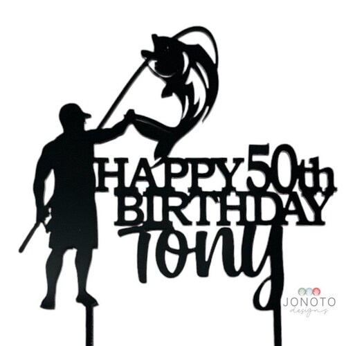 Personalized Fishing Birthday Cake Topper:  Angling Decor