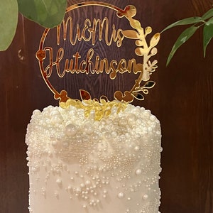 Wedding Couple Cake Topper | Mr & Mrs Cake Topper | Botanical Cicle Cake Topper | Acrylic cake topper