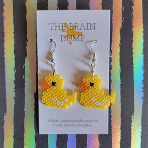 Rubber Ducky! Cute Duck Mini Perler Beads Dangle Earrings - Hama Beads - Fun Jewelry - Nostalgic - Animal Themed Accessories - Scrub a Dub
