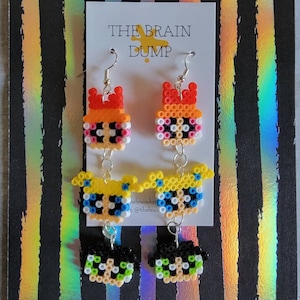 Shugar, Spices, & Everything Nice! Cute Girls Inspired MINI Perler Beads Dangle Earrings - Hama Beads - Cute Jewelry - Nostalgic - 90&#39;s