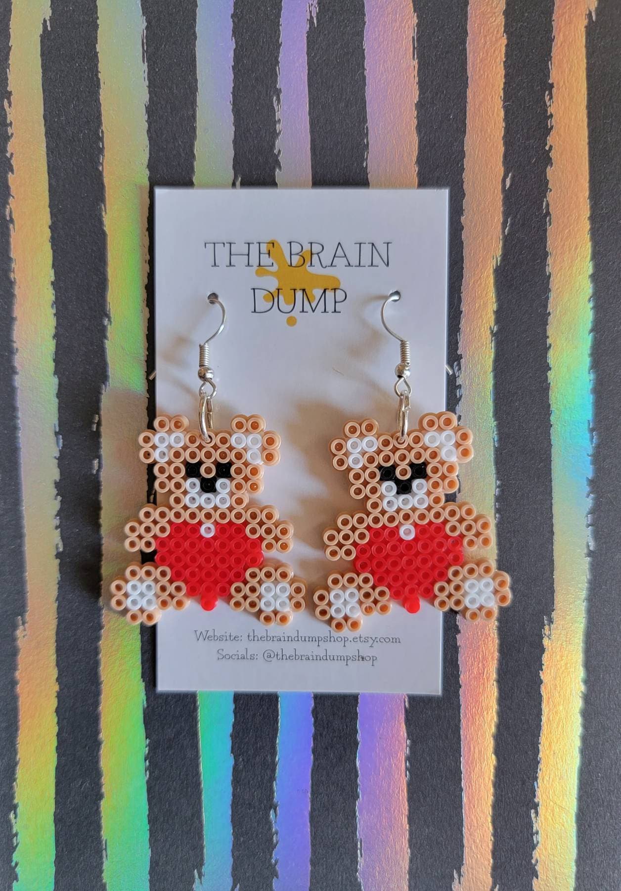 Bear My Heart Out Cute Teddy Bear Mini Perler Beads Dangle Earrings