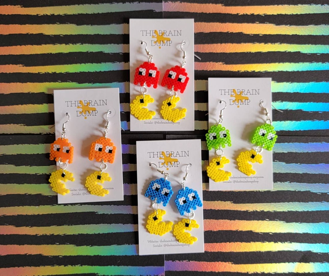 Waka Waka Waka Pacman Inspired Mini Perler Dangle Earrings Hama Beads
