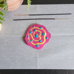 Down With The Swirl! Stick Incense Holder - Polymer Clay and Resin Tray Incense Burner - Unique and Fun Gift and Decor - Neon Incense Holder
