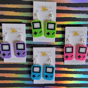 This Ain&#39;t No Game, Boy! Gameboy Mini Perler Beads Dangle Earrings - Hama Beads - Fun Jewelry - Nostalgic - Video Game Statement Accessories