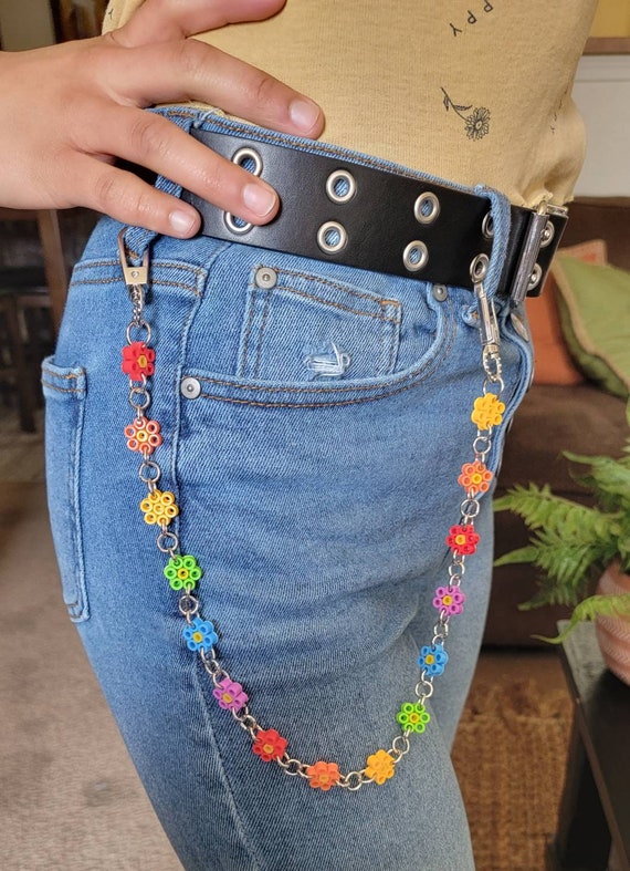Rainbow Daisy Jean Chain Super Cute and Fun Perler Bead Daisy Jean Chains  22 Inches Long With Heavy Duty Jump Rings and Extra Flowers 