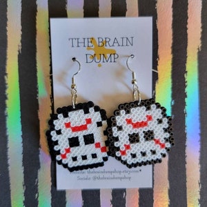 Friday the 13th! Mini Jason Voorhees Perler Beads Earrings Cute Jewelry Nostalgic Horror Halloween Scary Costume Accessories Creepy Spooky