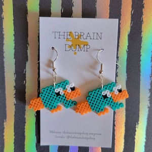 Agent P -erry! Cute Phineas&Ferb Inspired Mini Perler Beads Dangle Earrings - Hama Beads Jewelry Nostalgic Cartoon Accesories Fuse Beads