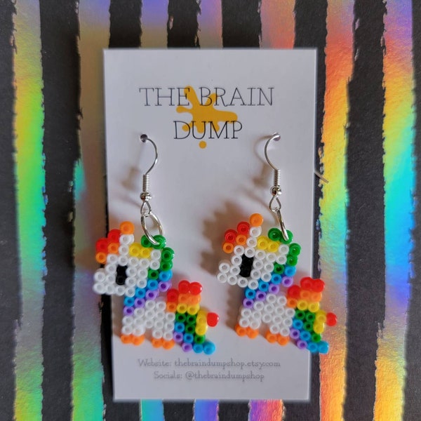 Rainbow Pony! Cute My Little Pony Unicorn Inspired Mini Perler Beads Dangle Earrings - Hama Beads Jewelry Nostalgic Cartoon Accesories Horse