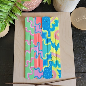 Abstract Madness! Hand Painted Wooden Stick Incense Holders - Incense Burner Unique Fun Gift Neon Rainbow Witchy Vibes Y2K 90s Nostalgic Art