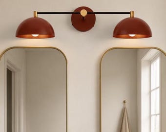 Modern Brass Vanity Light Fixture • 2 Light Multicolored Sconce • Matte Dome Lighting Bathroom Wall Lamp Over Mirror for Living Room