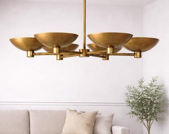Modern Solid Brass Dome Chandelier – Handcrafted Sculptural Multi-Arm Ceiling Light (2–8 Light Options) for Dining Room, Living Room