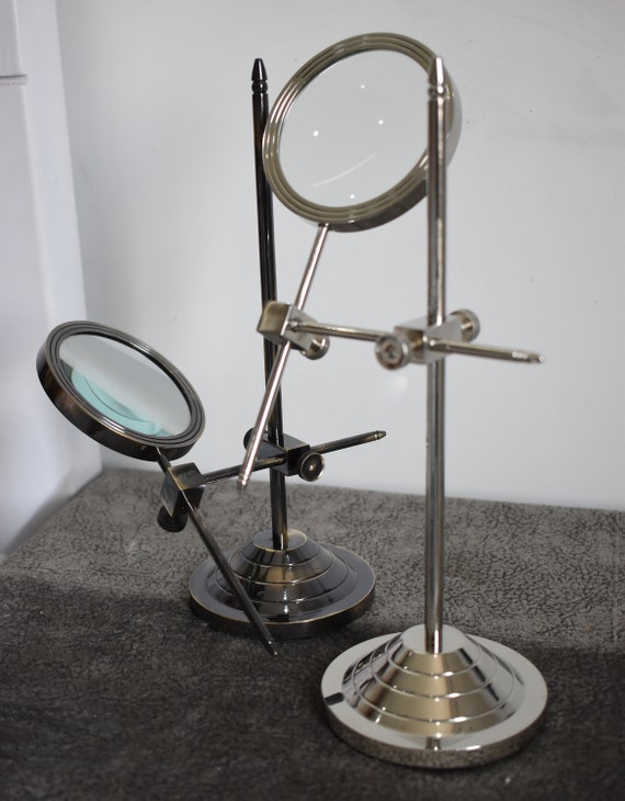 Solid Brass Desktop Magnifying Glass Vintage Adjustable Stand Magnifier  Gifts