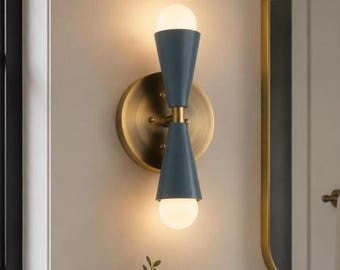 Modern Brass Double Cone Wall Sconce • Hourglass Diabolo Light Fixture • Handcrafted Mid Century Bi-Directional Wall Sconce Bedside Lamp