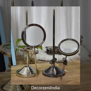 DecorzeniIndia Brass Magnifying Glass with Adjustable Stand, Anniversary Gift, Office Gift, Gift For Her, Gift For Him, Gifts