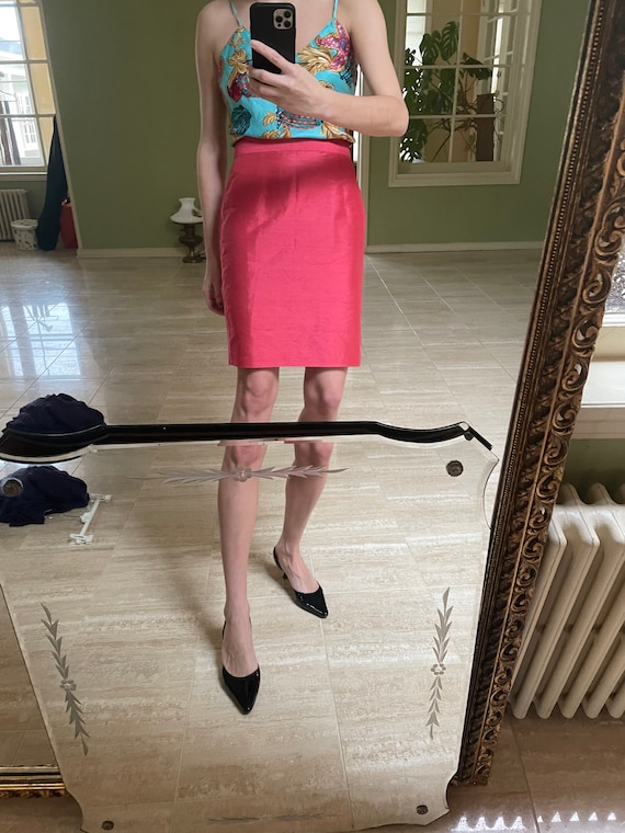 Raw silk hot pink pencil skirt