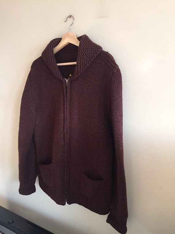 Vintage hand knit shawl collar zip up wool sweate… - image 3