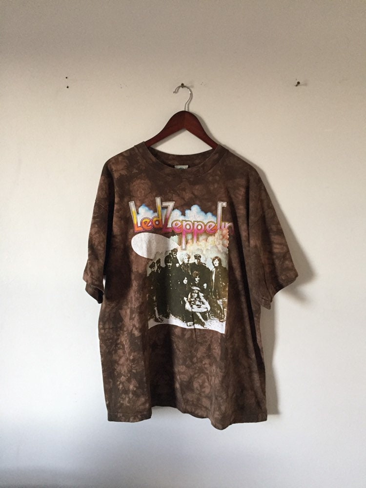 Vintage 1990s Liquid Blue Led Zeppelin Brown Tye Dye T Shirt. Size 