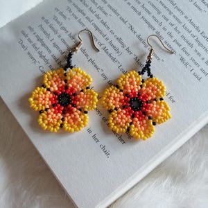 Sunset Bloom Beaded Earrings | Handmade Flower Earrings | Colorful Boho Jewelry | Festival Statement Earrings | Gift for Her