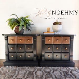 Sold, Nightstand set, pair, 3 drawer, cabinet, bedside tables, end tables, customizable, black nightstands