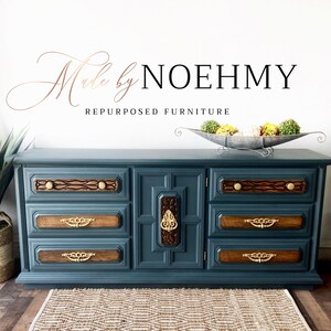 SOLD!! Blue Solid Wood Credenza: Modern Repurposed Dresser