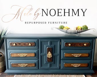 SOLD!! Blue Solid Wood Credenza: Modern Repurposed Dresser