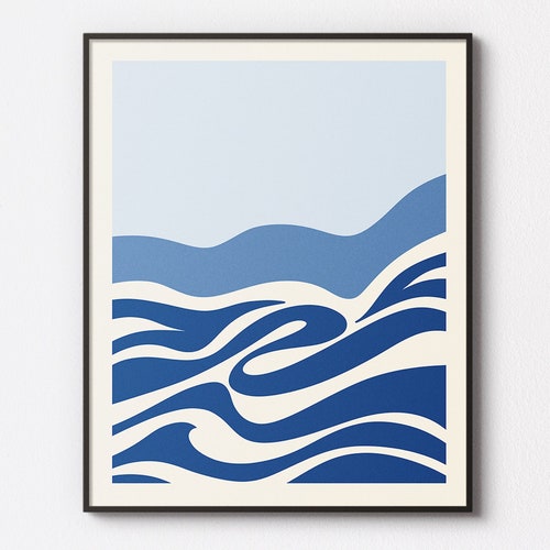 Abstract Wave Print Beachy Wall Art Coastal Wall Art Ocean Etsy