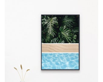 Beach Print Ocean Art Coastal Wall Art Prints Tropical Decor Modern Coastal Print Beach Wall Art Photography Monstera Plant Beach House Art