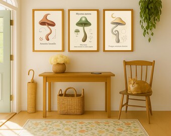 Mushroom Wall Art Set of 3: Botanical Cottagecore Prints (Digital Download