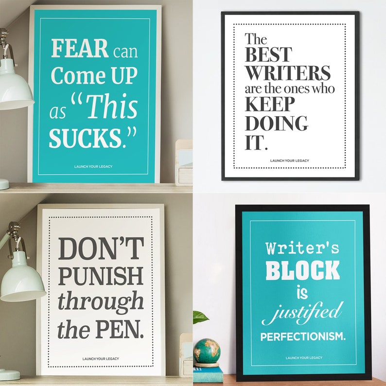 Set of Four Downloadable Printable Digital File, Poster Art, for Writers, Authors, Poets. image 1