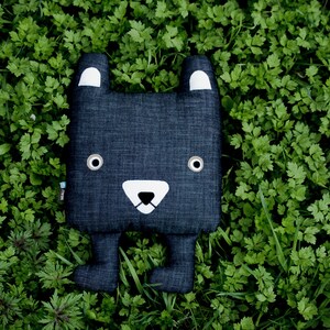 Pillow made of jeans dark blue, soft toy bear Pelle made of ecological material image 6