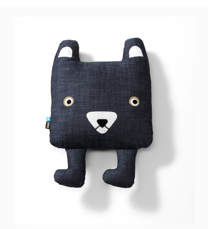 Pillow made of jeans dark blue, soft toy bear Pelle made of ecological material image 1
