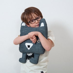 Pillow made of jeans dark blue, soft toy bear Pelle made of ecological material image 7