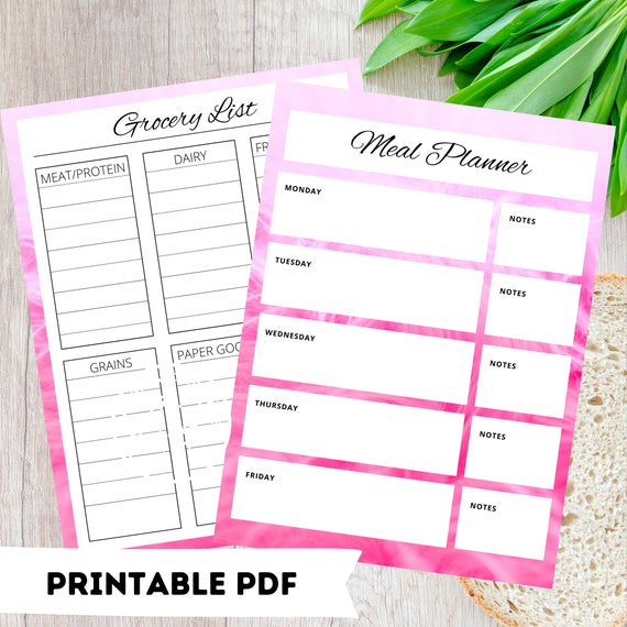 Printable Grocery List/ Printable Meal Planner/ Weekly Menu/ | Etsy