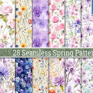 28 Spring Wildflowers Digital Seamless Paper, Floral pages pack,journal scrapbooking kit,Bright Meadow,Wildflower Garden Cards,Colorful Cads