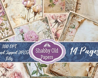 Junk Journal Shabby Vintage Weathered Decorative Pages/ Paper Pack / Shabby writing papers /Instant Download/Antique Craft Printables Old