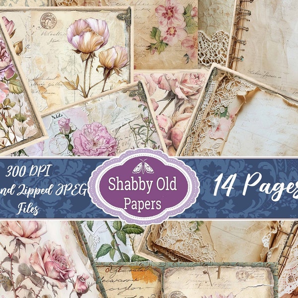 Junk Journal Shabby Vintage Weathered Decorative Pages/ Paper Pack / Shabby writing papers /Instant Download/Antique Craft Printables Old