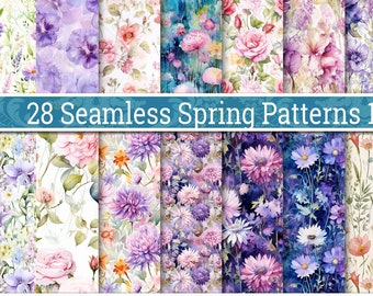 28 Spring Wildflowers Digital Seamless Paper, Floral pages pack,journal scrapbooking kit,Bright Meadow,Wildflower Garden Cards,Colorful Cads