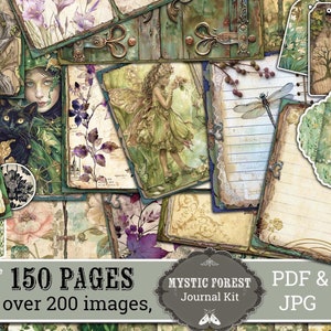 Kit di 150 pagine di diario, senza soluzione di continuità, buste, etichette, foresta, uccelli, vintage, etichette, stampabili, scrapbooking, natura, alberi, shabby, scaricabile doppio
