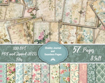 57 Shabby Journal Double and Seamless Vintage Pages, Weathered, Digital Decorative, Printable Kit, Wrapping, Scrapbook,Antique Craft Colors
