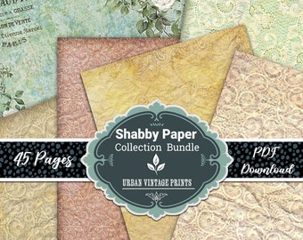 45 Shabby Pages Vintage Grunge Weathered Stained Bundle,Digital Decorative Paper Pack, Printable Kit, Wrapping, Scrapbook Pack,Antique Craft