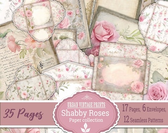 Shabby Roses,Vintage Digital Collage,Weathered Printable Download,Journal Pages,Valentine Craft, Scrapbooking Ephemera,Pink Colors,Printable