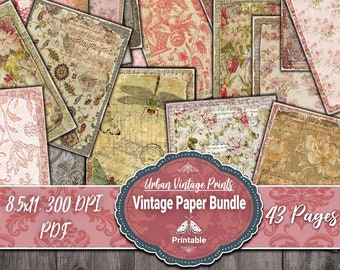 43 Vintage Shabby Weathered Antique Paper Pack, Stained Bundle,Digital Decorative, Printable Kit, Wrapping, Scrapbook,Antique Craft Colors